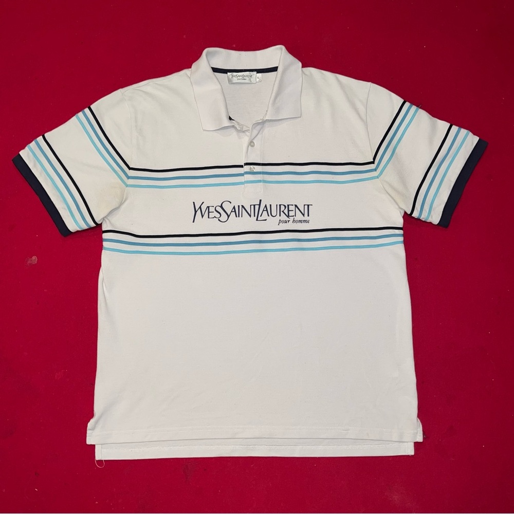 Yves Saint Laurent Men’s XL Striped Polo Collared T-shirt